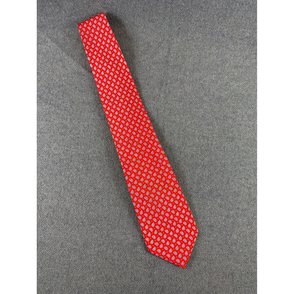 LRL Ralph Lauren Tie Mens Red Micro Paisley 100% Silk Necktie Hand Made‎